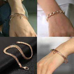 585 Rose Gold Color Bracelet Link Chain for Women Girl Wristband Wedding Jewelry Clearance Low Price CB56