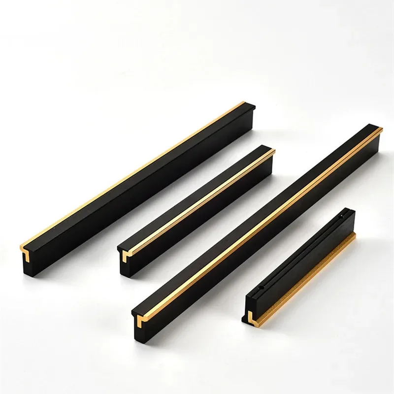 Simple Gold Brushed Long Wardrobe Door Handles Aluminum Alloy Kitchen Cabinet Knobs and Handles Drawer Pulls Hardware