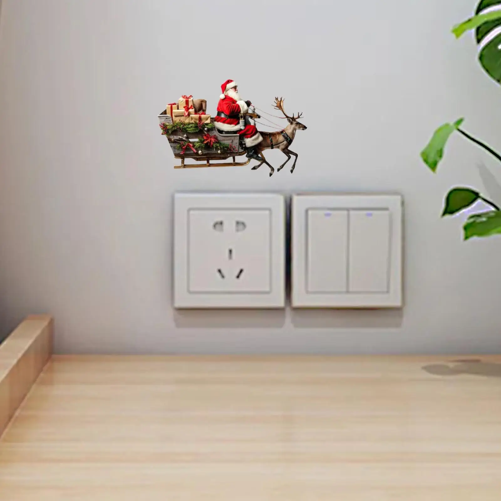 Santa Claus Elk Wall Sticker,DIY Wall Art Decor Holiday Xmas Decor,Removable Switch Wall Decal for Dining Room Office Bedroom