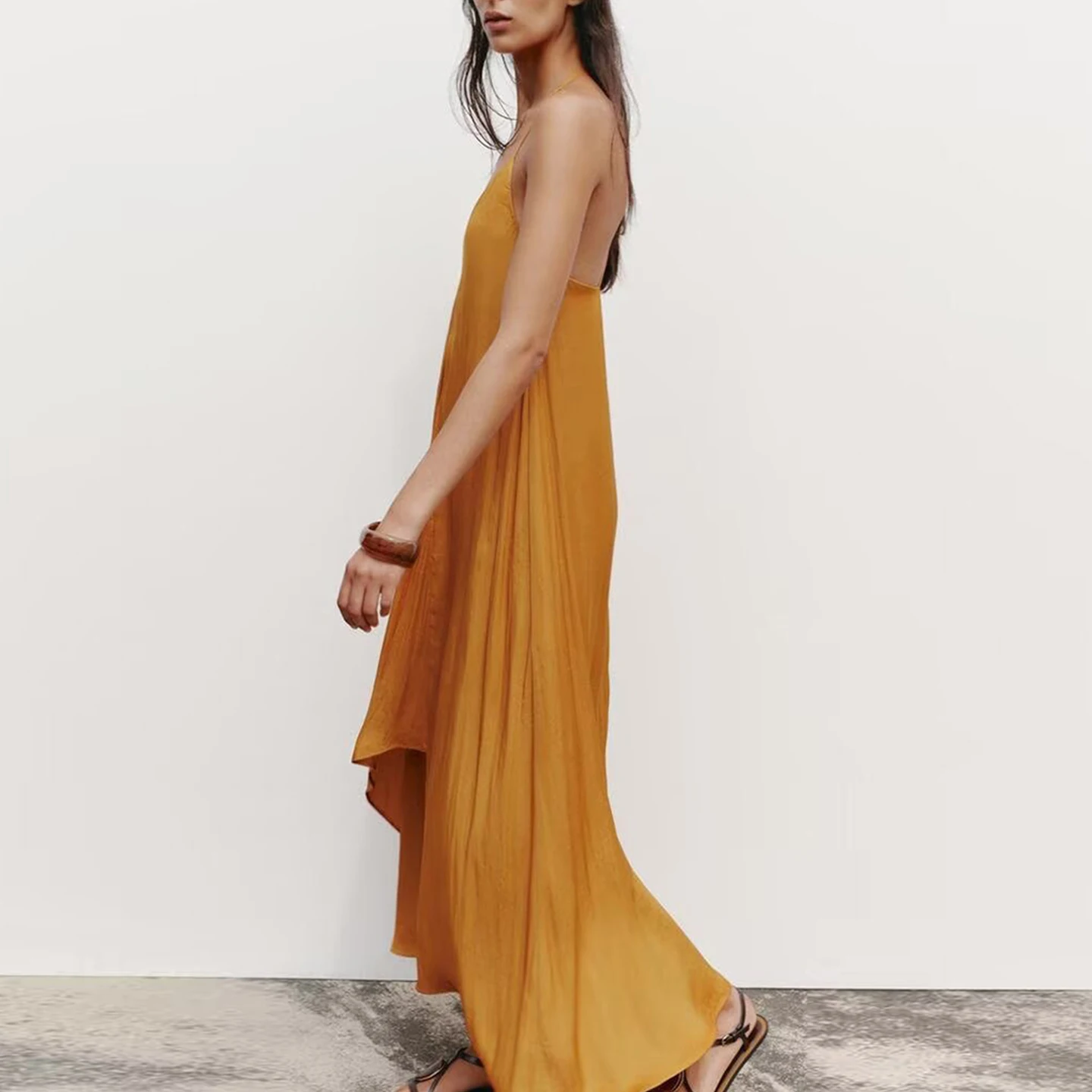 Zomer 2022 Nieuwe Dames Casual Sle Midi Dr Zijde Satijn Textuur Jurk Polyester Ademend Huidvriendelijk Dagelijks gebruik