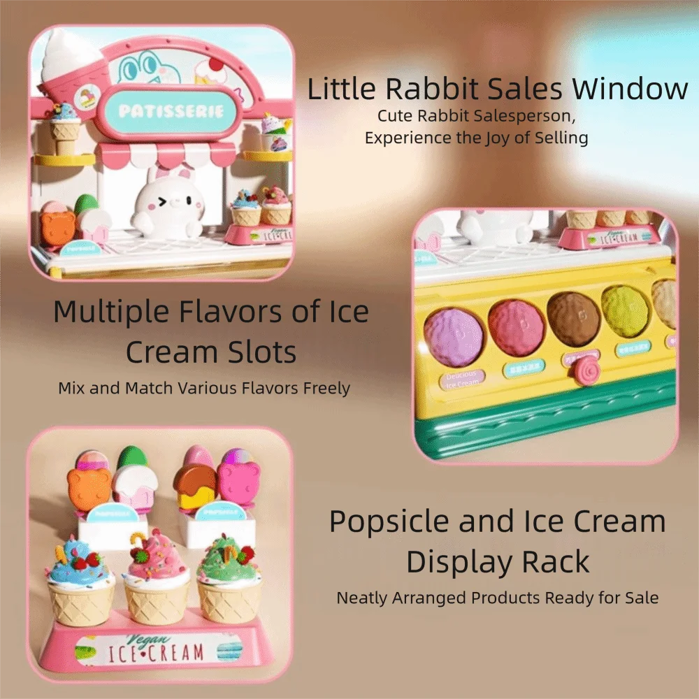 Avec musique et lumière Machine à crème glacée jouet Puzzle couleur Machine Production de crème glacée supermarché jouer faux aliments