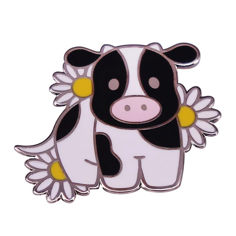 

Cute Cow and Flower Mix Brooch Badge