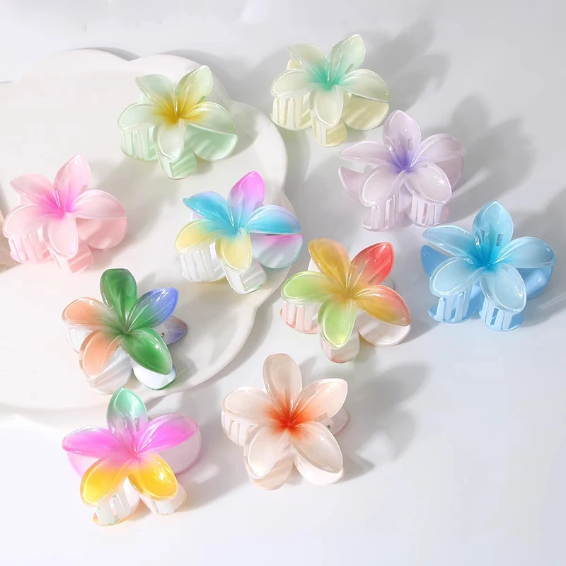 Pearl Light 8CM Summer Flower Hair Claw Clip Hairpin Barrettes Ponytail Holder Beach Head Accessories Women Girls Hair Clip