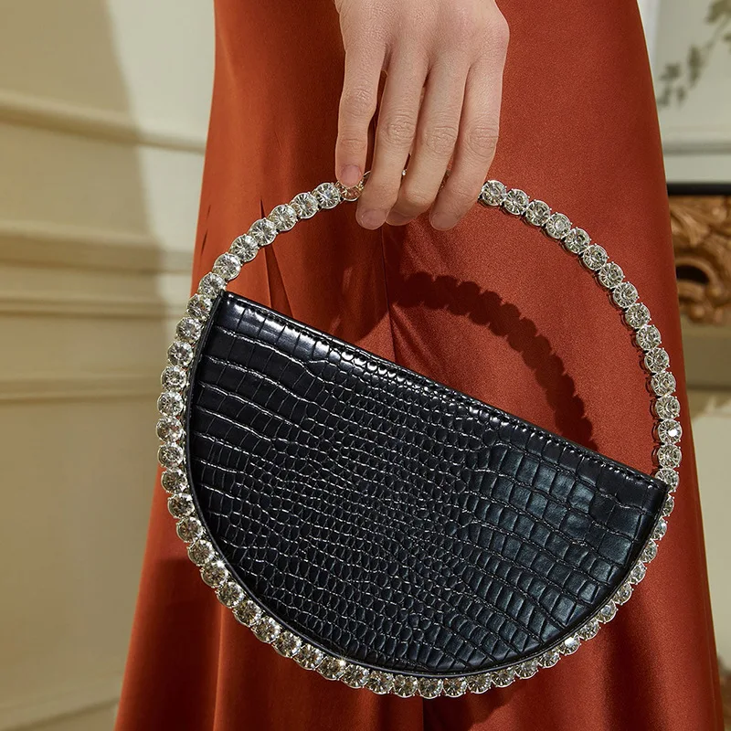 

Fashionable Round Ring Clutch Bag Diamond Embedded Evening Handbags Popular Internet Celebrity Water Diamond Circular Bag Trendy