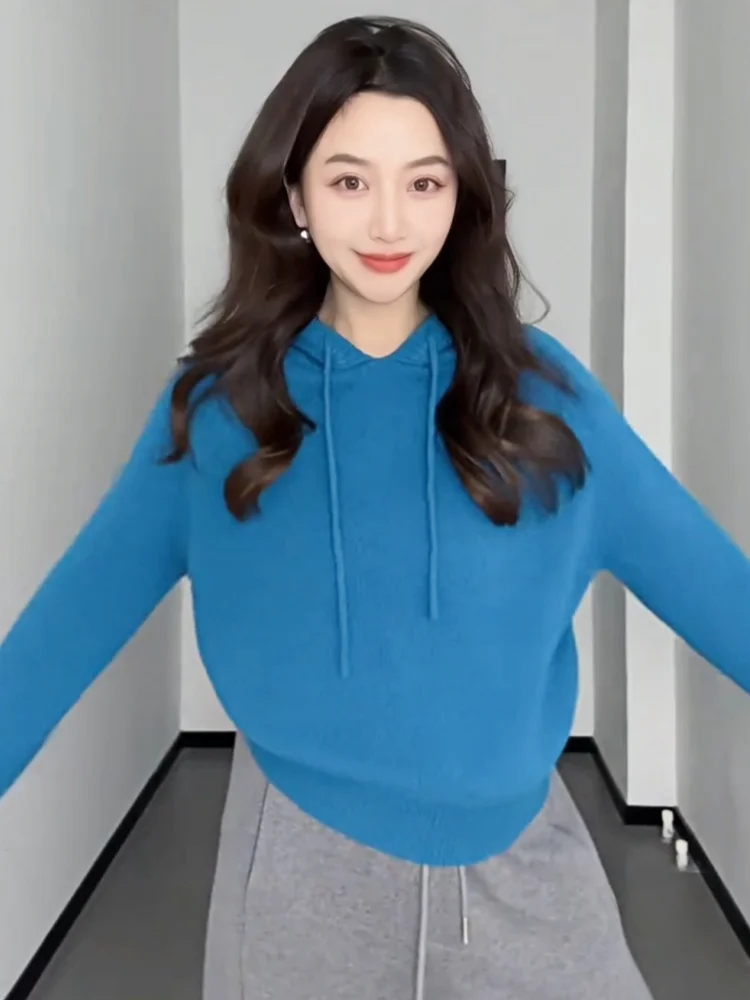 

Unique Beautiful Hooded Women's Knitwear Loose Base Layer Sweater Autumn Winter New Sle Casual Comfortable Inner Wear Top