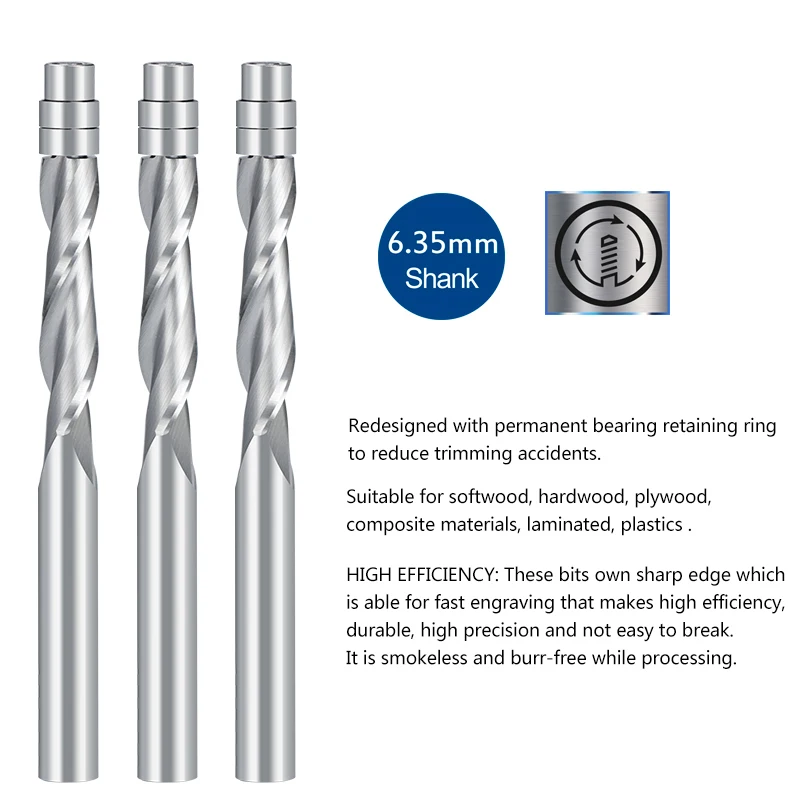 XCAN Frees 1/4 Schacht Lager Geleide 2 Fluit Up Cut CNC Spiraal Router Bit voor Houtbewerking Tool Carbide End Mill