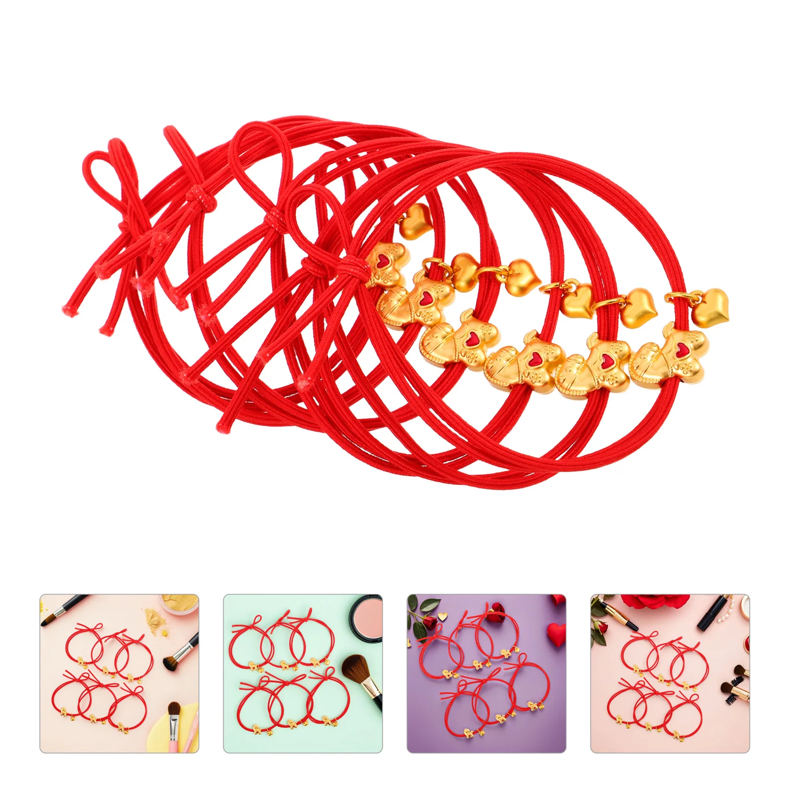 

6pcs Festive Red Ties Women Girls Elastic No Damage Ponytail Holders With Charms Stretchy Hair Accessories For Thick Curly