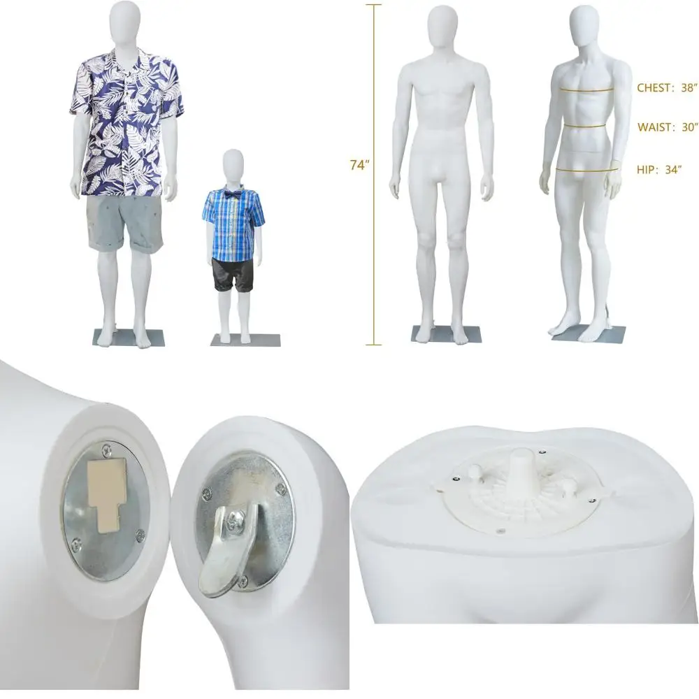 

Adjustable Full Body Mannequin Display Stand for Retail Clothing, Faceless Torso Mannequin with Detachable Parts