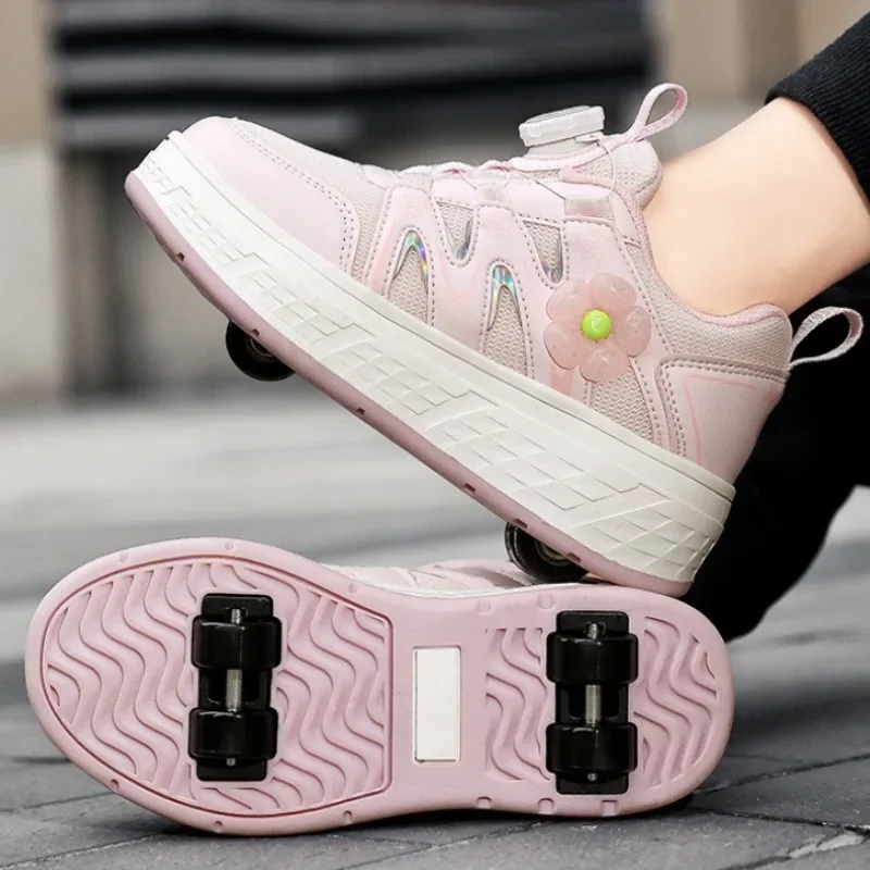 2-in-1 Roller Skates & Sneakers Unisex Retractable Wheels Outdoor Fun & Fitness Kick Roller Shoes Holiday Gifts