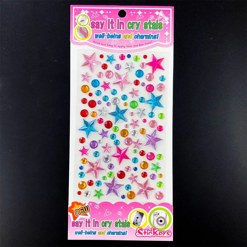 Children Diamond Sticker Acrylic Crystal Sticker 3D Colorful Love Flower Round DIY Gem Decoration Stickers for Girl