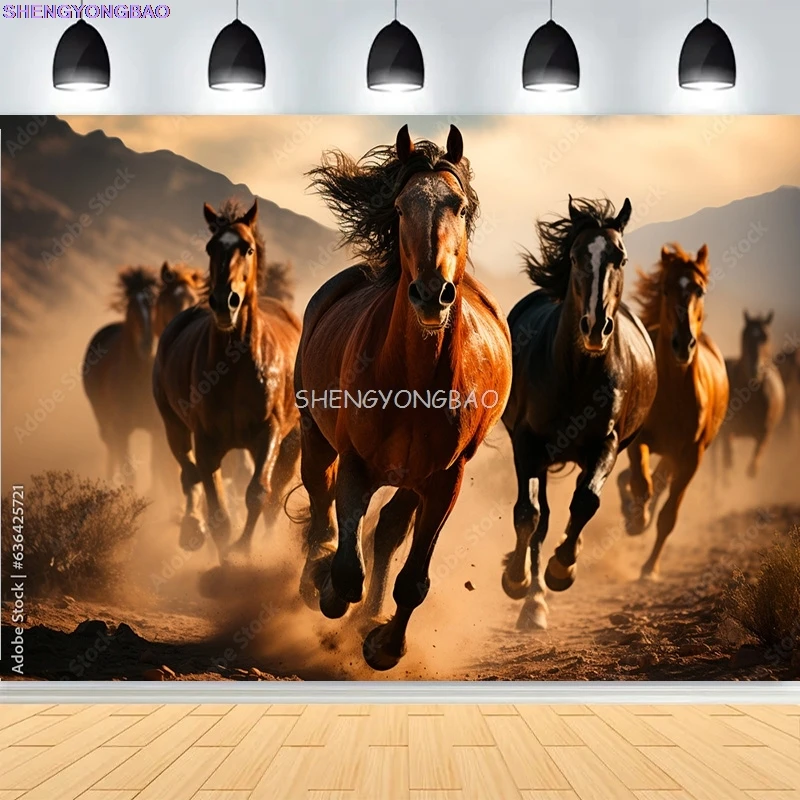 Chevaux sauvages galops librement craquelés par le soleil plaine photographie décors prairie prairie prairie Photo fond MA-01