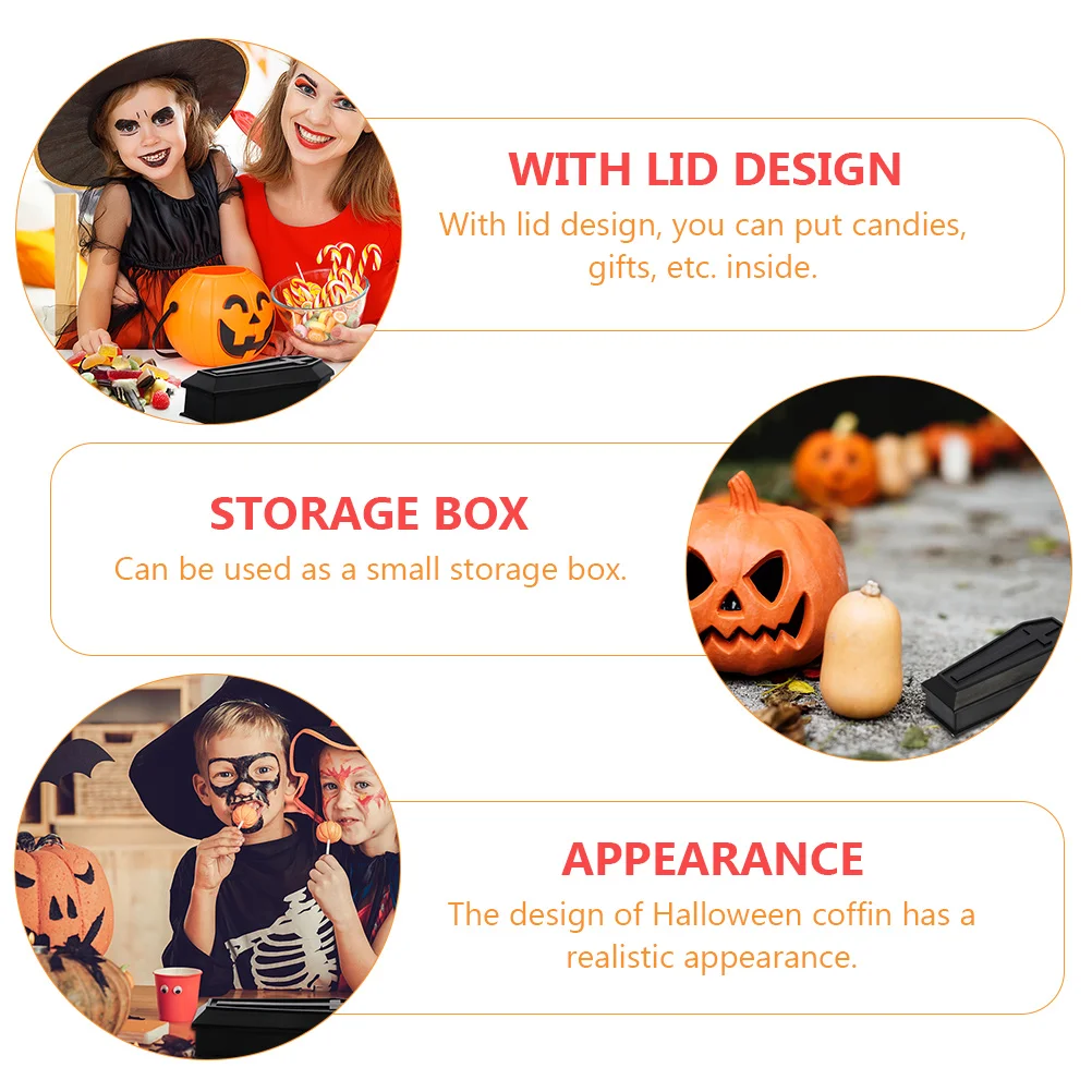 

5pcs Coffin Box Decor Halloween Ornament Haunted House Prop Party Favors Storage Container Graveyard Decoration
