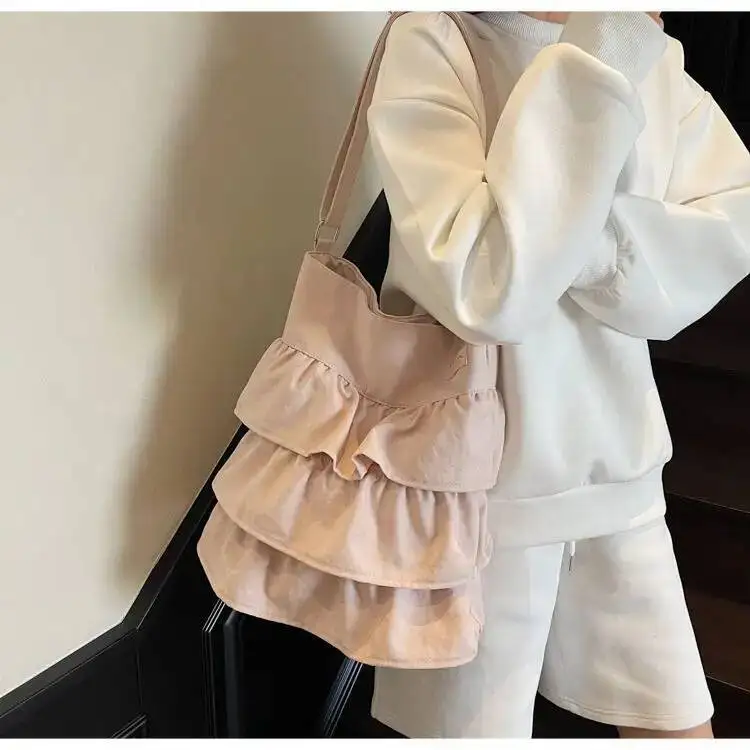 Bloom Korean Style Ruffle Y2k Crossbody Women High Street Canvas Casual Shoulder Bags Ladies Large Capacity Handbag 2025