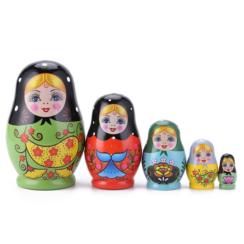 5Pcs Lovely Matryoshka Wooden Dolls Nesting Babushka Russian Hand Paint for Kids Christmas Toys Gifts Hand Painted Dolls