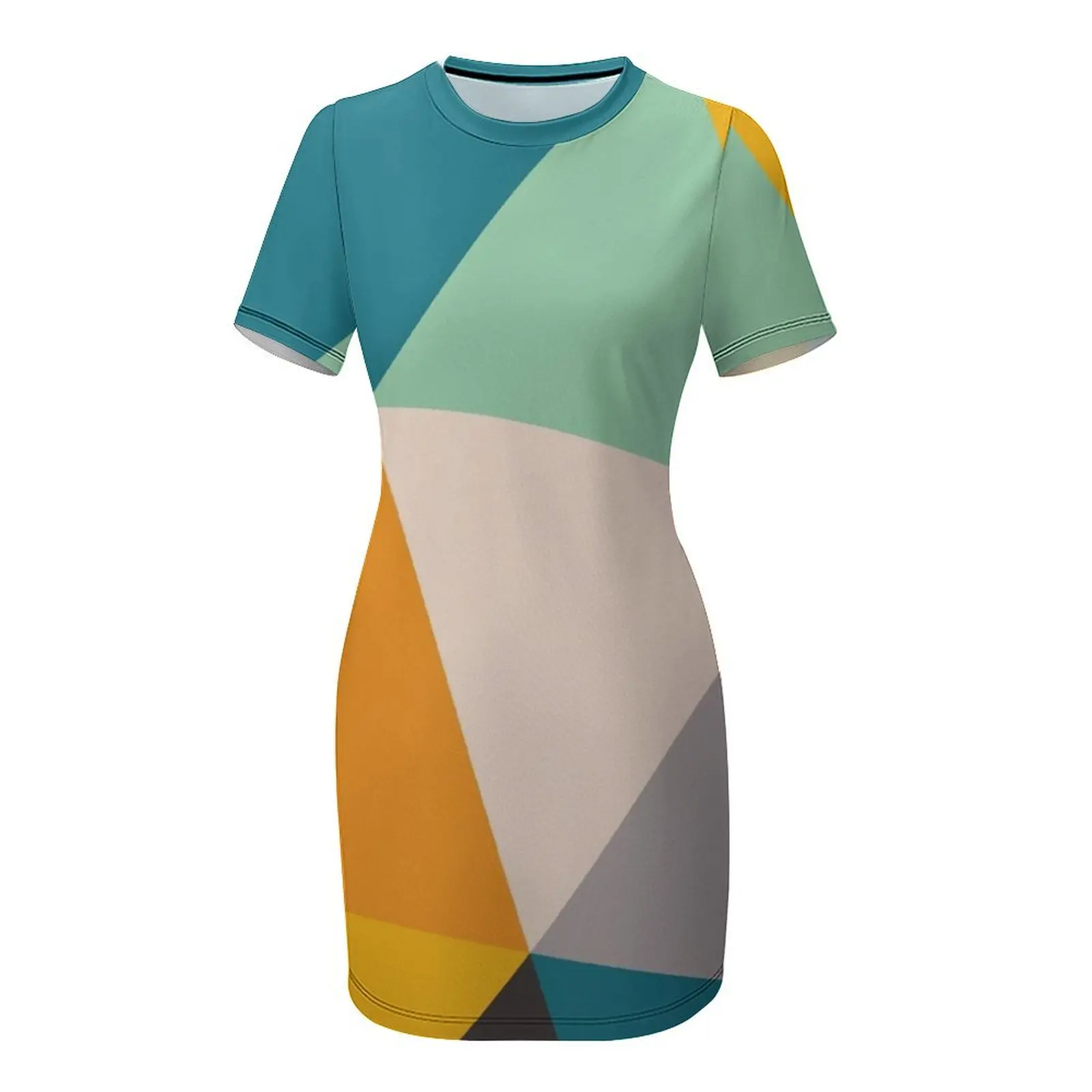 مثلثات هندسية ملونة (2012) فستان بأكمام قصيرة فساتين أنيقة بالإضافة إلى مقاسات فساتين فستان الحفل