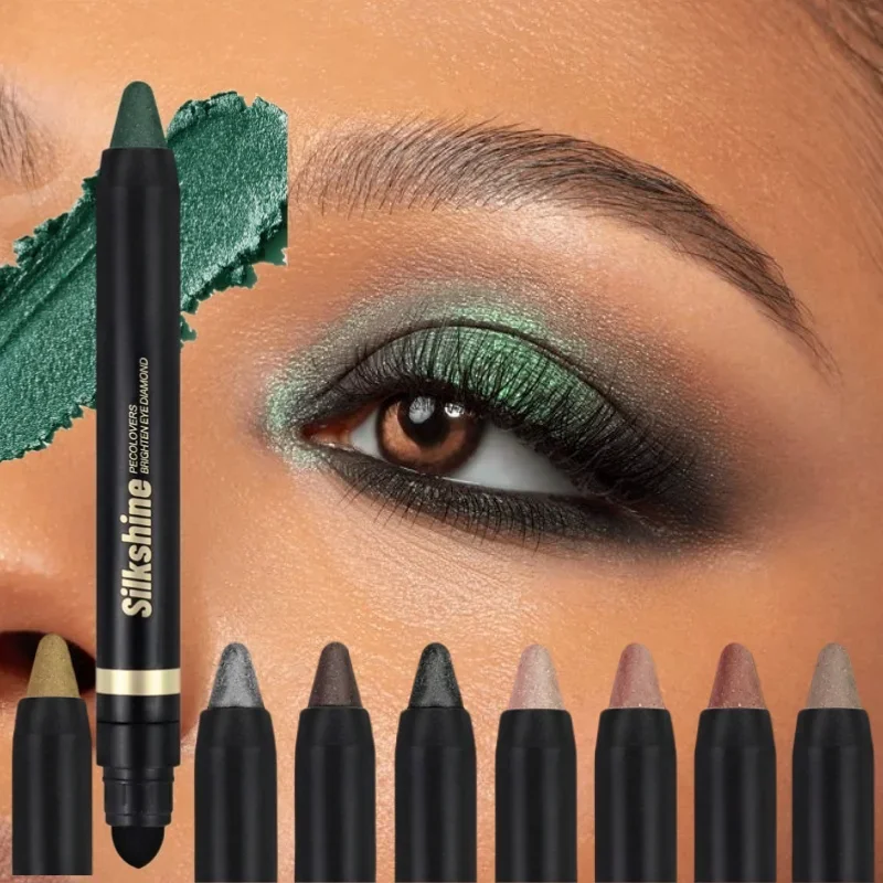 Smoky Green Eyeshadow Pencil Stick Waterproof Pearlescent Green Metallic Glitter Eye Shadow Highlighter Pen Makeup Tool