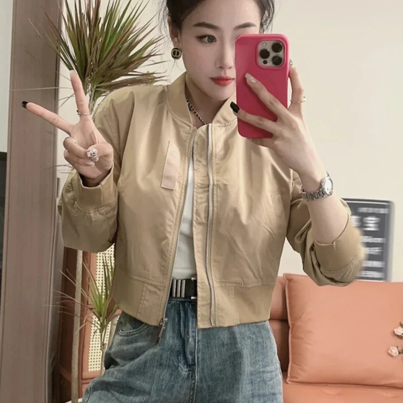 Zip-up Loose Short Bomber Jacket for Women New Products Long Sleeve Casual Baseball Aviator Coat Woman Harajuku Offer Elegant