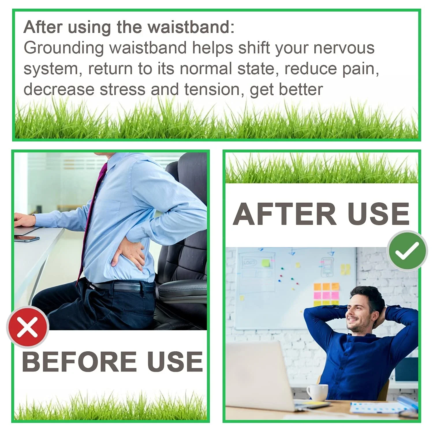 สายพานกราวด์เพื่อบรรเทาอาการปวดหลัง - รองรับเอวคาร์บอนแบบนําไฟฟ้าพร้อมเทคโนโลยีสายดิน, อุปกรณ์พยุงท่าทางสีน้ําเงินสําหรับ Bette