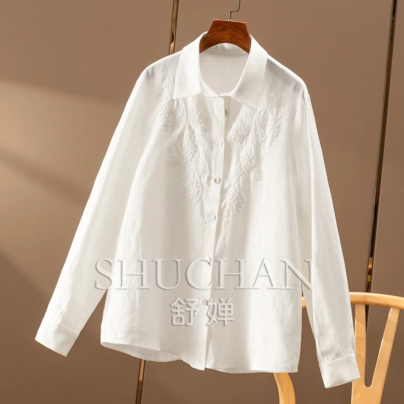 Embroidery Loose Long-sleeved Shirt Women 28A2 Blusas Femininas Com Frete Gratis  Shirts for Women