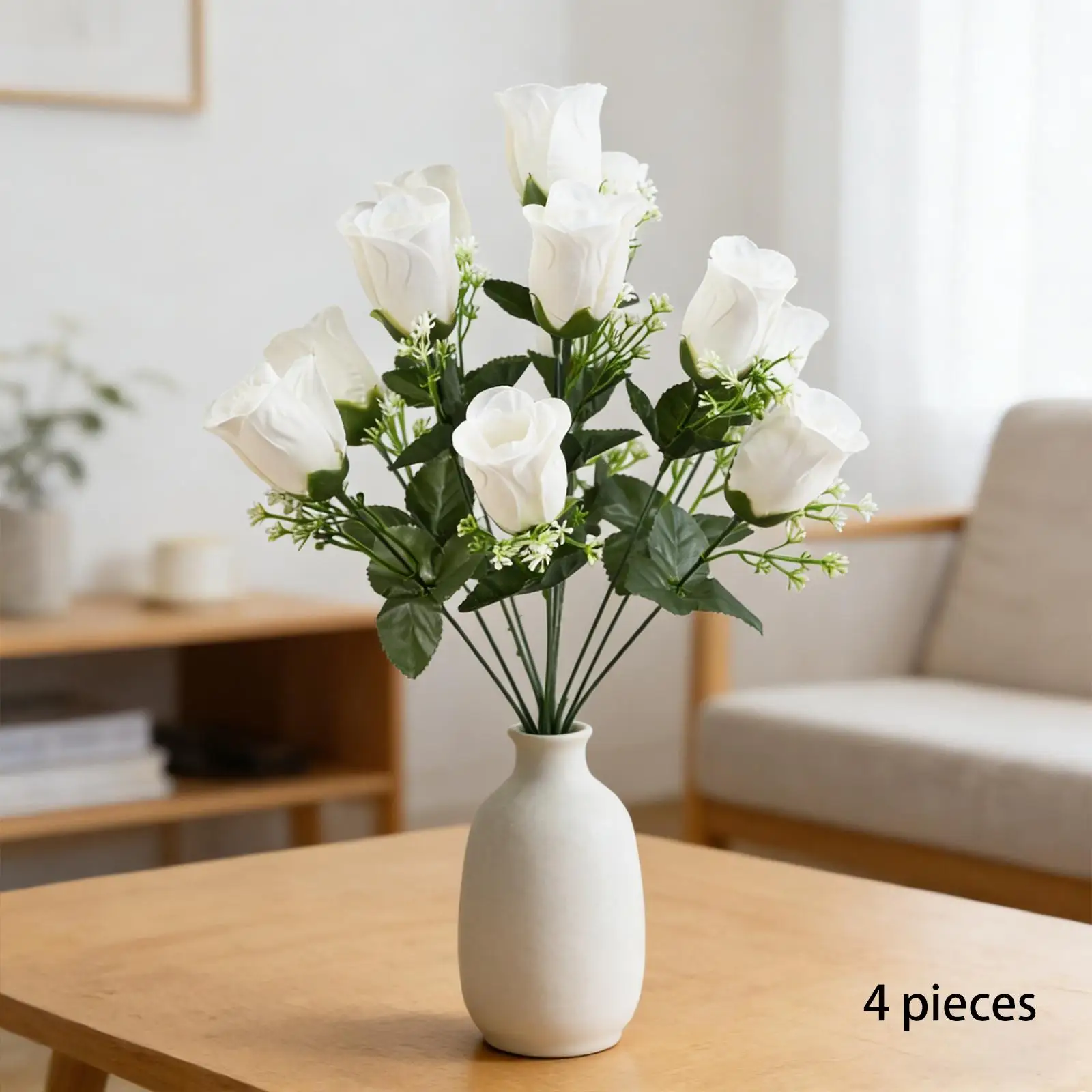 

Искусственные розы (4 шт.) для декора дома, офиса, вечеринок, свадеб. Прочные, универсальные украшения для интерьера. Имитация цветов.