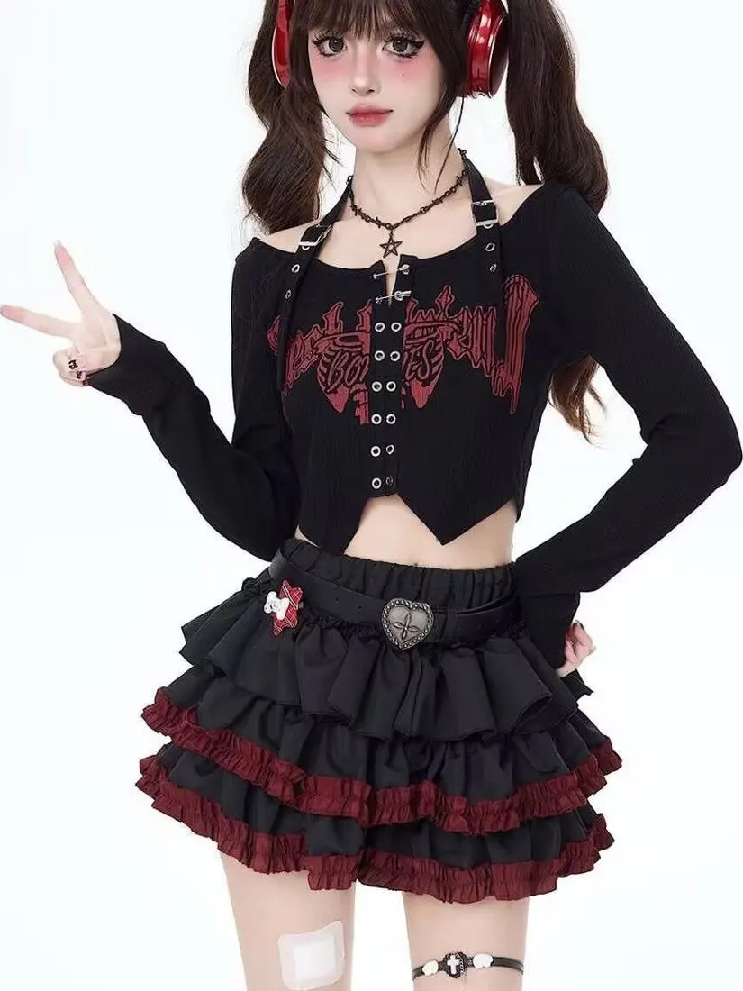 Sexy Amerikaanse Sle ort taartrok en topset voor dames Faionable Cool Streetwear Ideaal voor muziekfestival herfstkleding