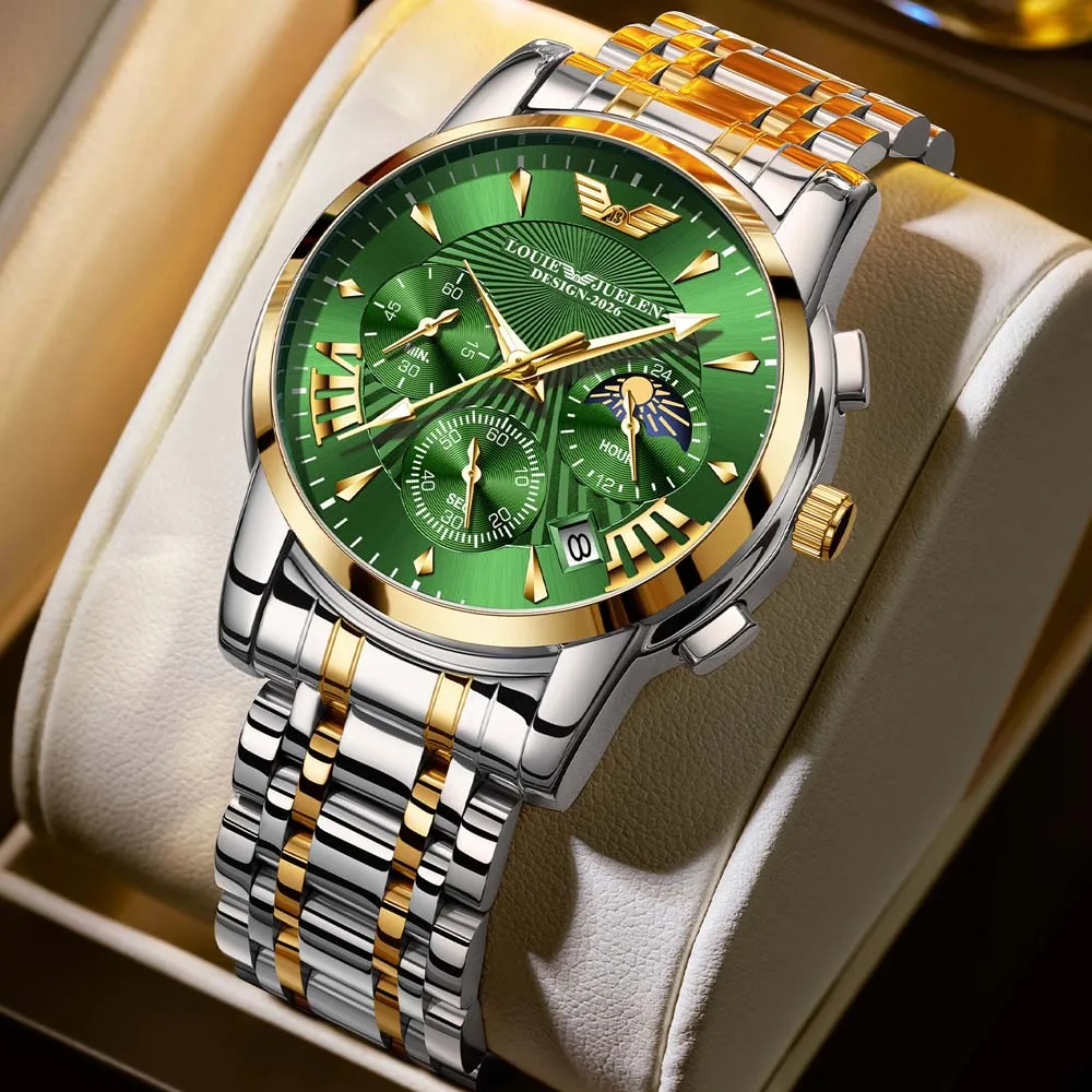 

LOUIE JUELEN New Watch Men's Multifunctional Watch Triple Subdials Six Hands Sun Moon Stars Men's Quartz Watch