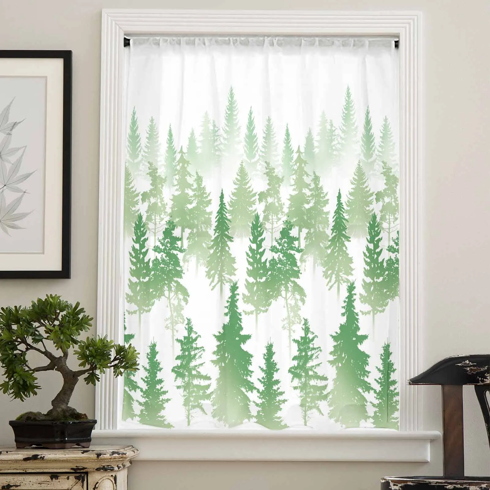 Trees Forests Silhouettes Abstract Sheer Curtains for Living Room Bedroom Window Treatment Kitchen Chiffon Curtain