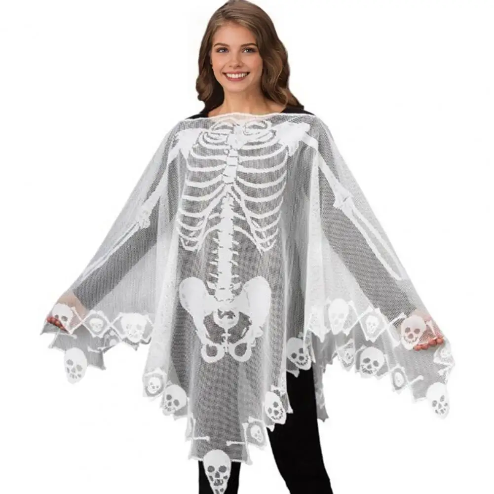 Elegant Halloween Cape Dark-themed Halloween Cloak for Adults Kids Skull Skeleton Body Costume Festive Atmosphere Enhancer