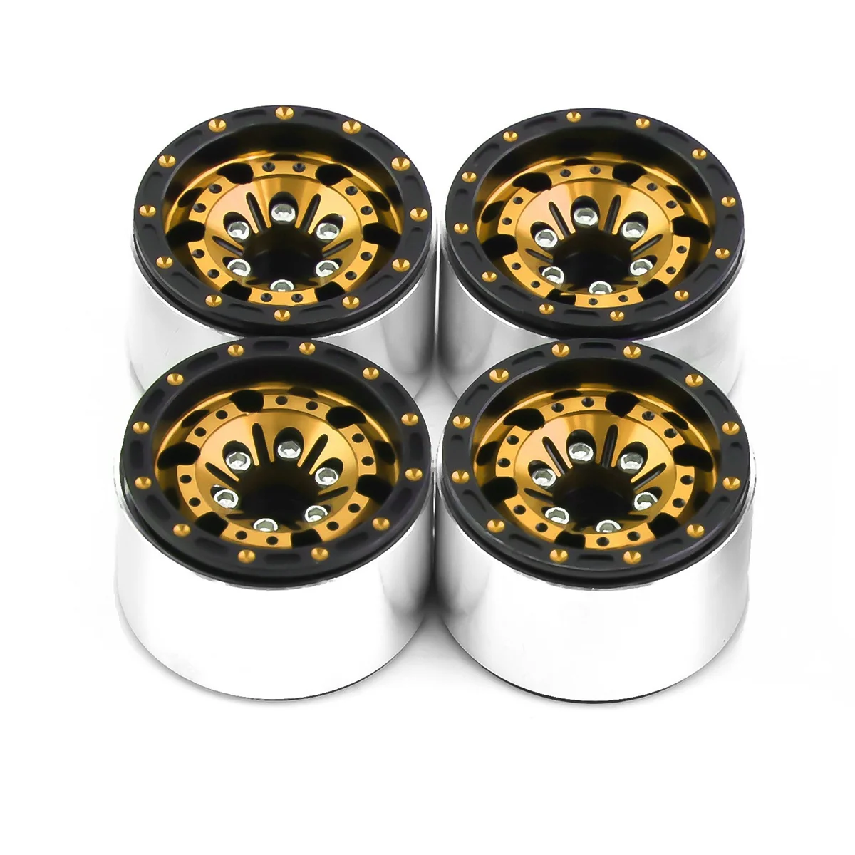 Aluminum 1.0 Beadlock Wheel Rims for 1/18 RC Crawler Car Axial SCX24 FMS FCX24 TRX4M Gold+Black