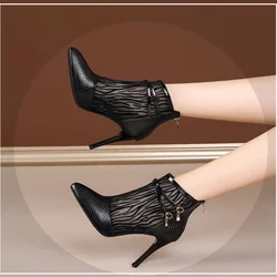 High Heel Short Boots Women Shoe 2024 Spring and Summer New Fine  Pointed  Naked  Back Zipper Large Size  Boot