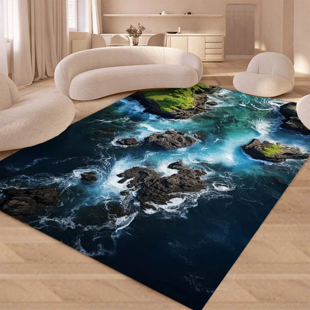 Sea Water Beach Reef Nature Scenery Carpet Rug for Living Room Bedroom Home Sofa Decoration Non-slip Floor Mat
