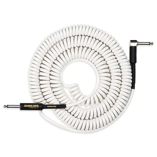 Cable de guitarra SONICAKE Coil 32 pies/10M instrumento Cable rizado en espiral para guitarra bajo 1/4 pulgadas ángulo recto a QGC-50 blanco recto