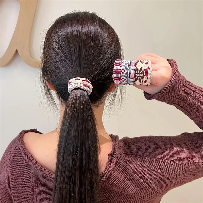 4 Stück böhmische Haargummis für Frauen, weiche elastische Haarbänder, Hahnentrittmuster und Stammesmuster, Haarschmuck, Pferdeschwänze, Dutts und Zöpfe – Detail 3