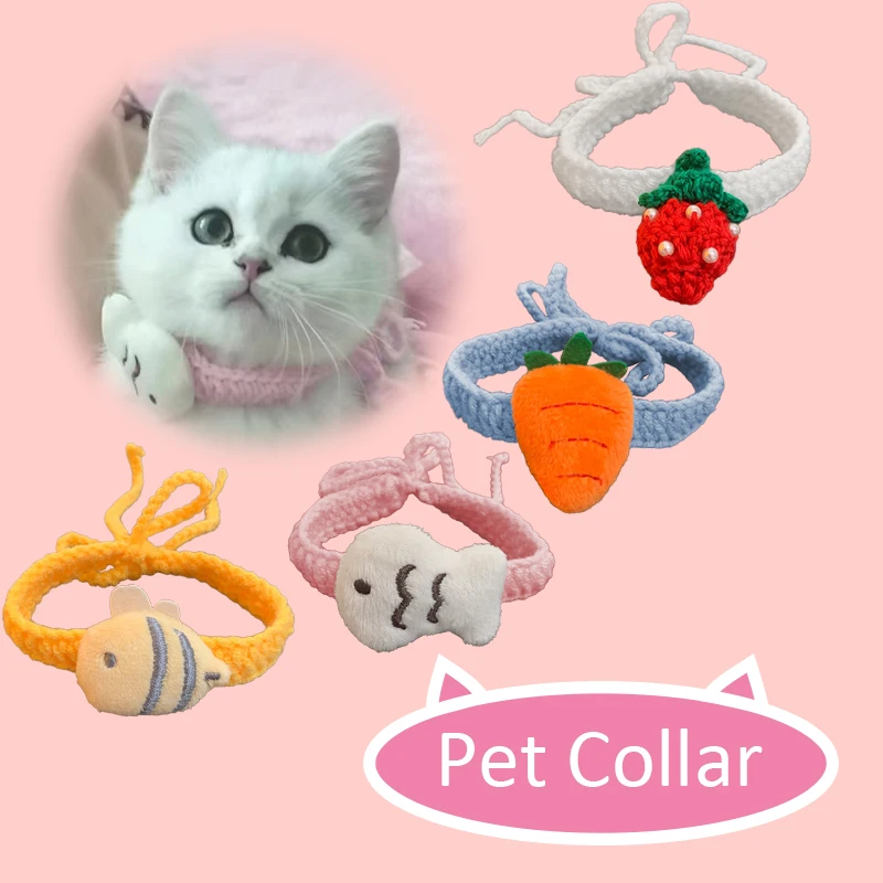 

Hand-Knitted Faux Woolen Pet Color Strawberries Crochet Collar Cat Bib Dog Bib Scarf British Short Shiba Inu Dog Cat Accessories