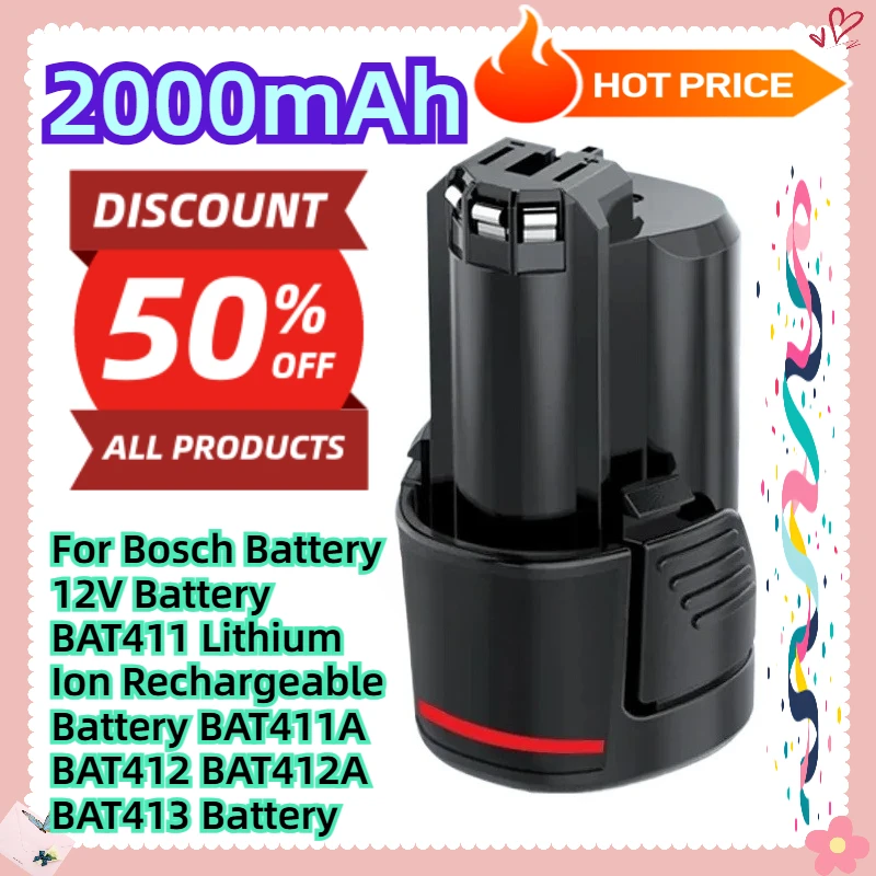 

For Bosch Battery 12V 2.0Ah BAT411 Lithium Ion Rechargeable Battery BAT411A BAT412 BAT412A BAT413 Battery