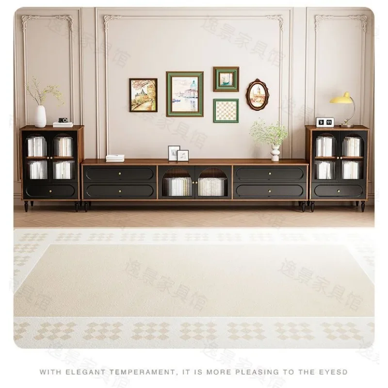 

Solid wood TV cabinet set, living room household floor storage small apartment coffee table storage cabinet