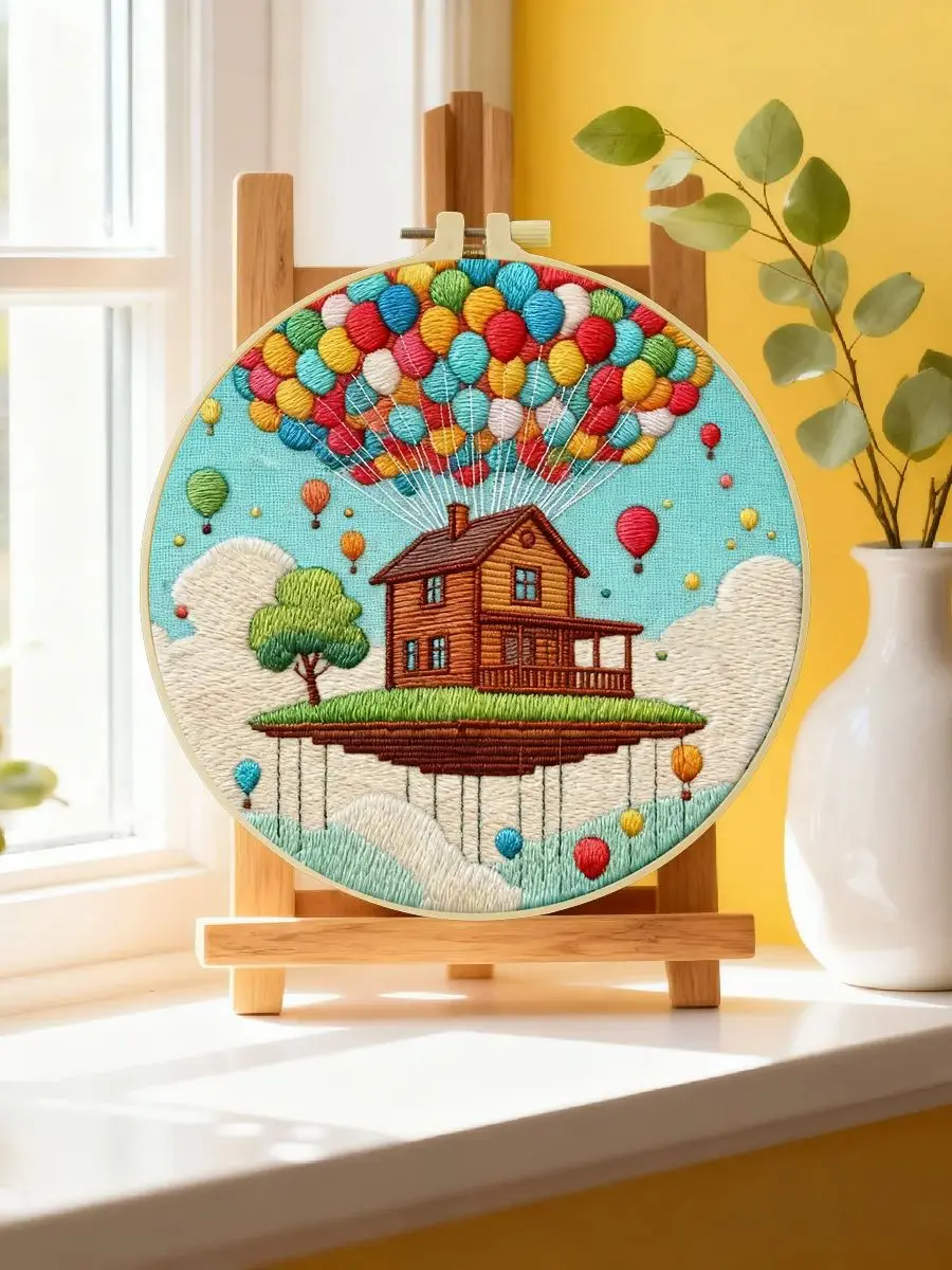 1 Stück 20X20CM/15X15CM 7,87/6,3 Zoll Ballonhaus Stickerei Starter-Kit DIY-Kit DIY-Stickerei-Set Handarbeiten Heimdekoration – Detail 6