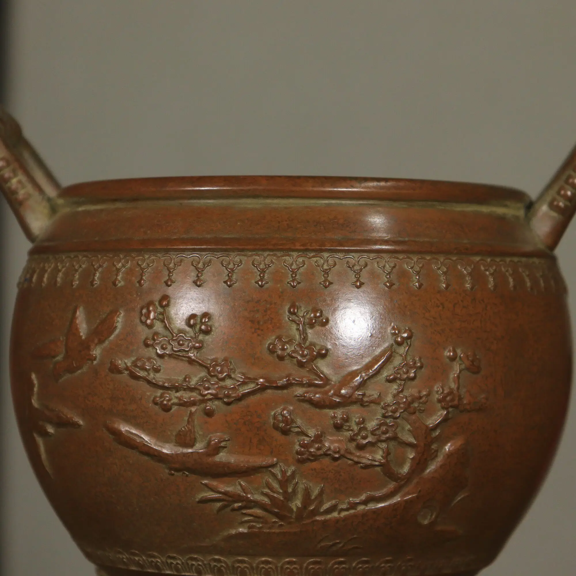 Extra Large Pure Copper Carved Three Leg Incense Burner Exquisite Craft Red Patina Heavy Hand Feeling