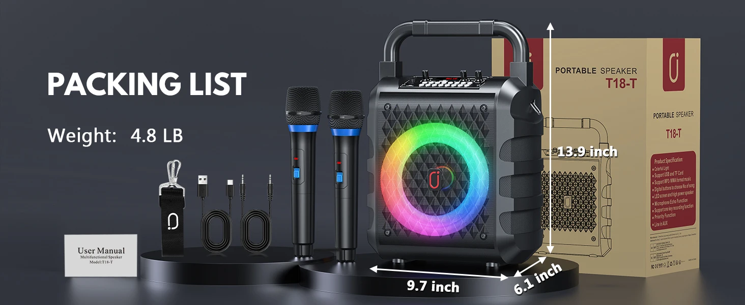 FanFun Kabelloser Lautsprecher, tragbarer Bluetooth-Lautsprecher mit Mikrofon und LED-Licht, Karaoke-Lautsprecher, Heim-Karaoke-System – Detail 1