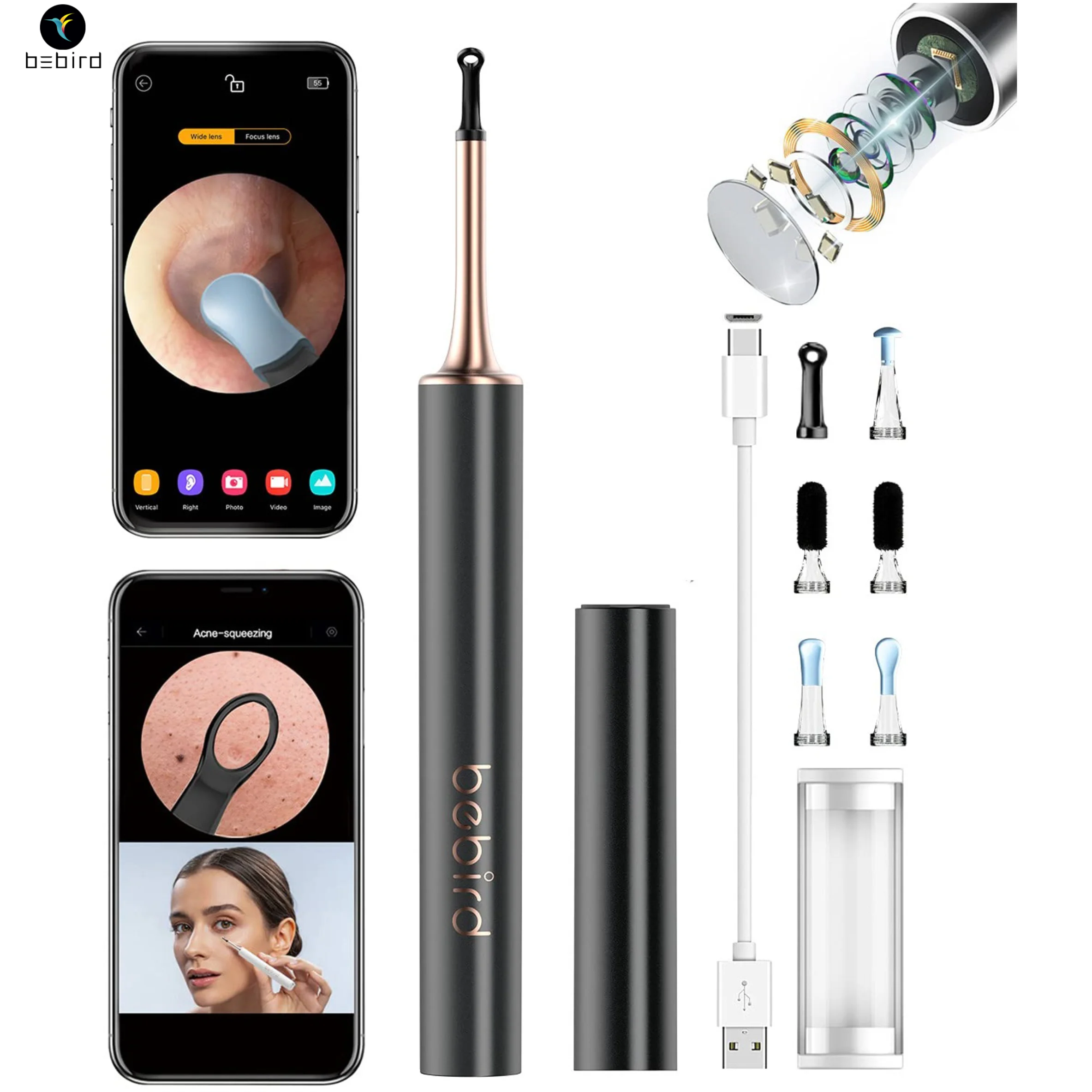 

Bebird T15 Smart Visual Earwax Acne 2 in 1 Removal Tool With HD1080P Camera Ear Otoscope Cleaner IP67 Waterproof Endoscope