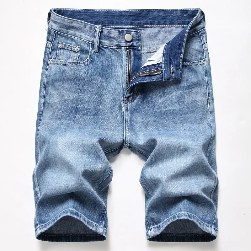 Summer New Men\'s Denim Shorts Blue Straight Slim Fit Fashionable Ripped Short Jeans Hip Hop High Street Casual Shorts Male