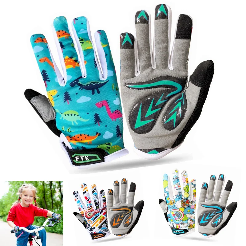 Guantes de Ciclismo de dedo completo para niños, niñas y jóvenes, pantalla táctil, bicicleta de carretera de montaña, almohadilla de Gel cálido, 2-11 años