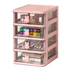 Cartoon Desktop Storage Box Transparent Pink Drawer Desk Plastic Mini Storage Box Rabbit Stationery Makeup Organizer