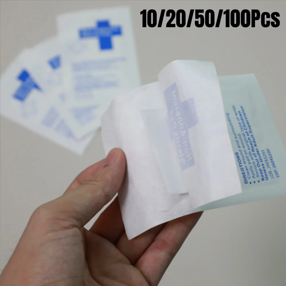 10-100pcs Sterile Medical Gauze Pad 5*7.6cm 100% Cotton Waterproof Gauze Pad Non-adherent Pad First Aid Kit Wound Dressing Tapes