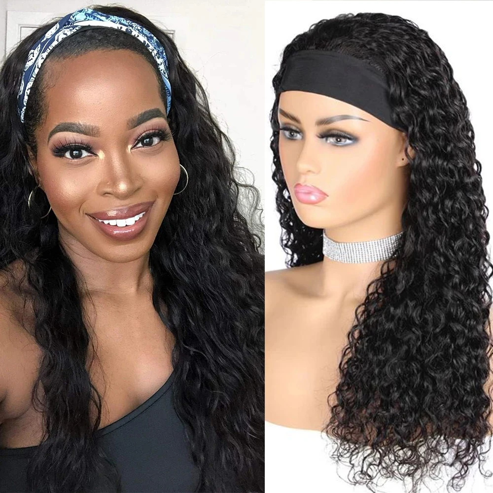 

Вьющийся парик с повязкой на голову, человеческие волосы 18-32, вьющиеся волосы, повязка на голову, парик, индийская девственница, машинное производство, парики из 100% человеческих волос с повязкой на голову