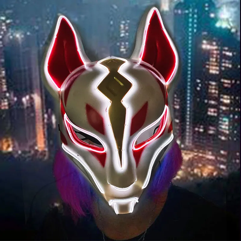 Glowing Japanese Anime Fox Mask Halloween Masquerade Christmas Party Accessories Led Neon Cosplay Fox Mask Festival décor