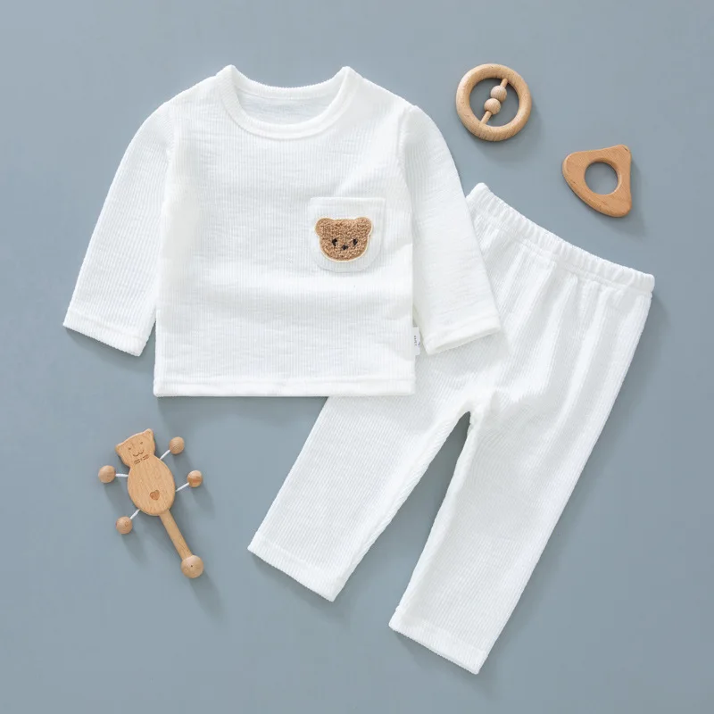 0-3Y Baby Pajamas Suit Cartoon Bear Sleepwear Underwear Set Girls Solid color Infant Home Clothes Toddler Boys outfit