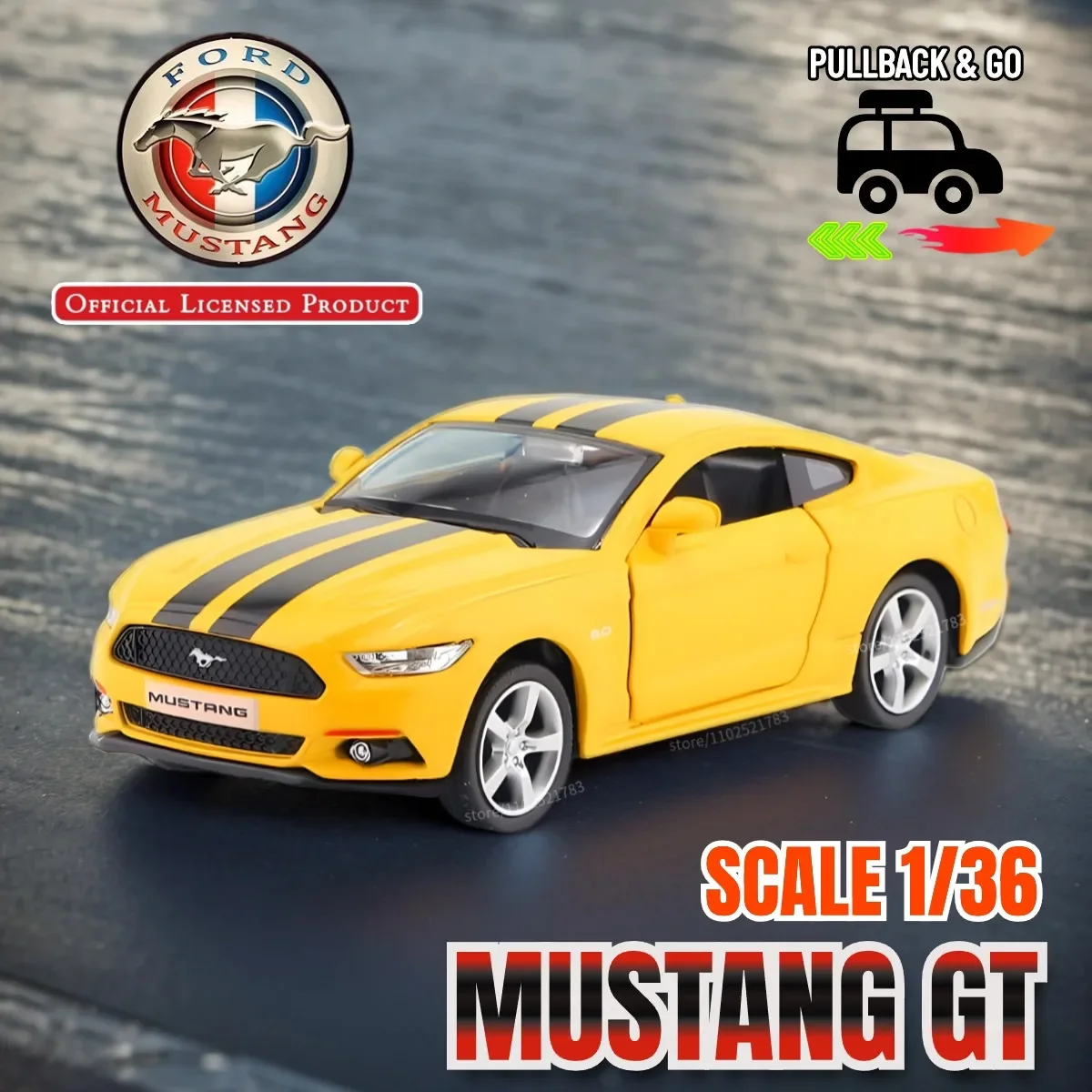 

1/36 Ford Mustang GT Pullback Toy Car Model Official Licensed Alloy Diecast Vehicle Scale Replica Xmas Gift Kid Boy Toy