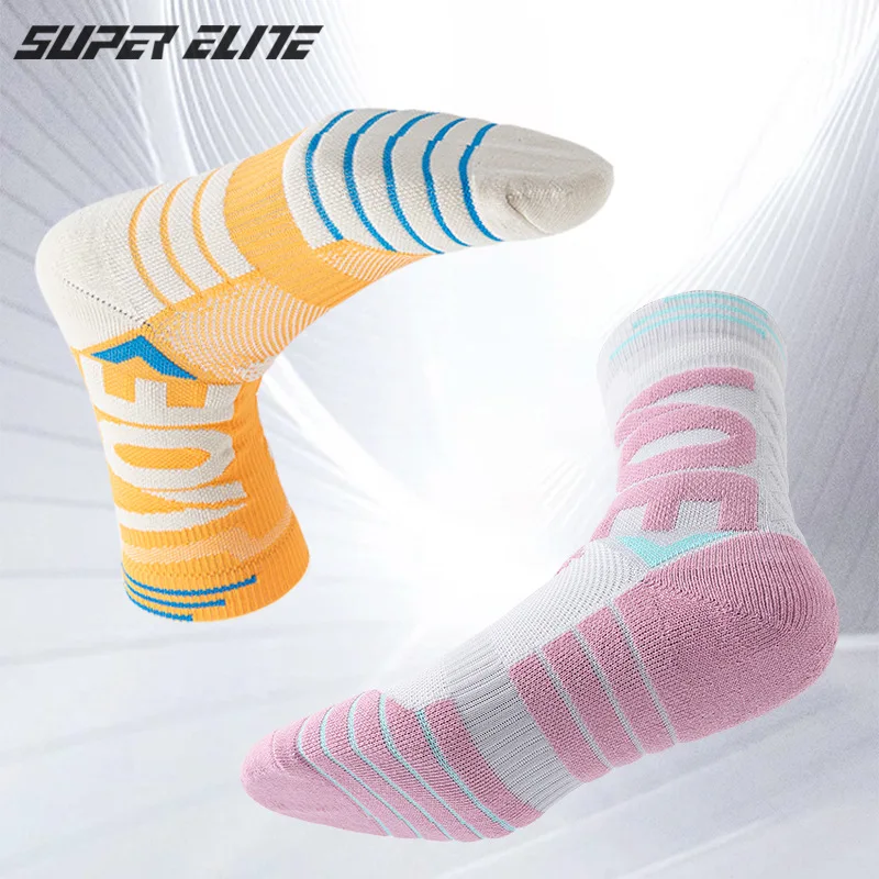 4 Pairs/lot Men Middle Tube Sports Socks Letter Practical Professional Towel Bottom Shock Absorbing Basketball Thick Socks 