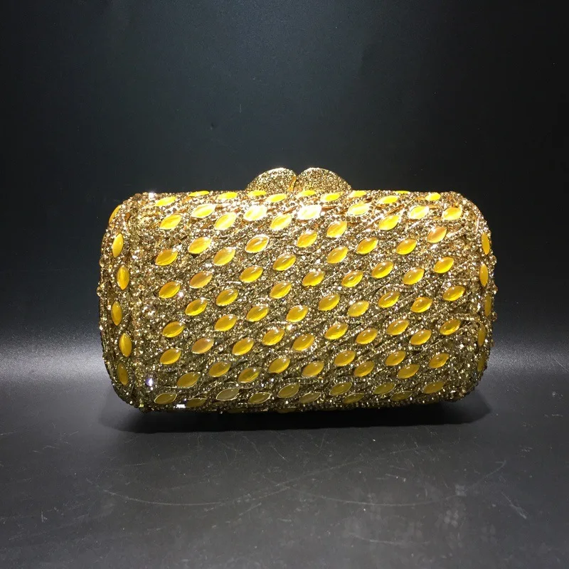

Factory Wholesales Yellow Opal and Crystal Rhinestone Clutch Evening Bag Diamond Clutch Purse